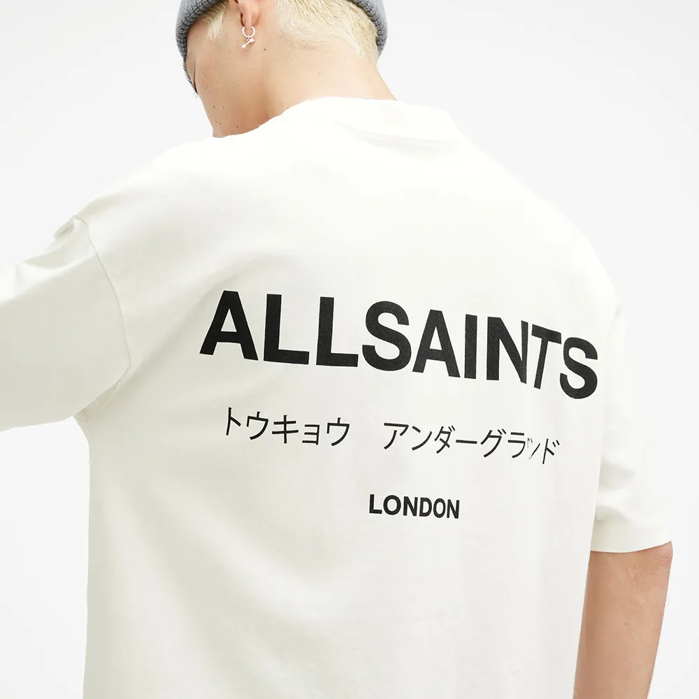 【ALLSAINTS】UNDERGROUND 純棉寬鬆LOGO短袖T恤-白 MG386W(寬鬆版型)