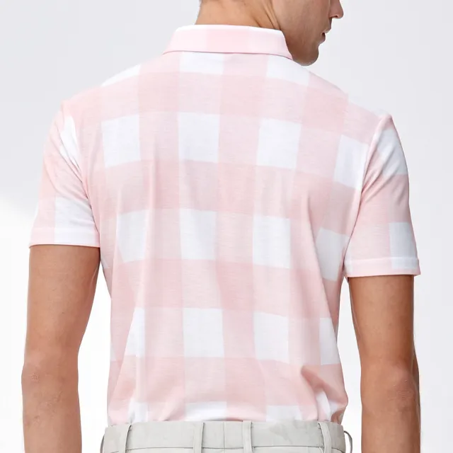 【PING】男款格紋吸濕排汗涼爽口袋短袖POLO衫-粉橘(GOLF/高爾夫球衫/PA24106-23)