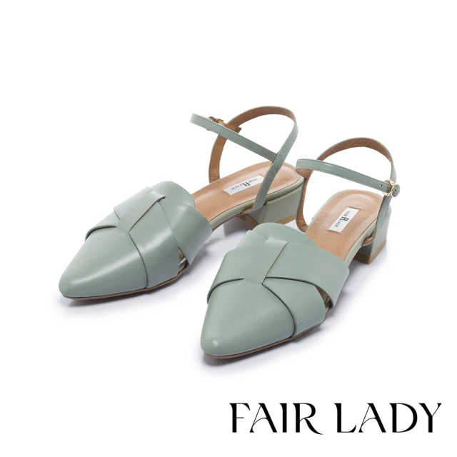 【FAIR LADY】小時光 美型風格拼接繫帶編織真皮涼鞋(酪綠、402377)