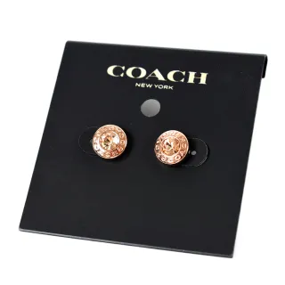 【COACH】圓型LOGO水鑽針式耳環-玫瑰金