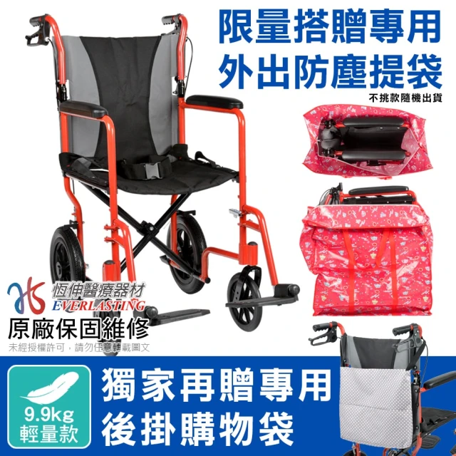 【恆伸醫療器材】ER-0012-1 輕量型 後折背 拆腳 輪椅 可固定剎車(加贈商品 花色隨機出貨)