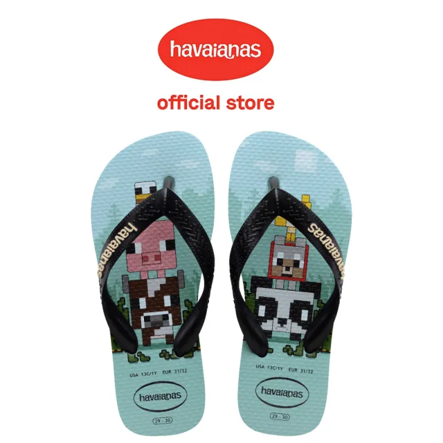 【havaianas 哈瓦仕】拖鞋 童鞋 兒童 夾腳拖 創世紀 Kids Top Minecraft 藍黑 4145125-1056K(哈瓦士)