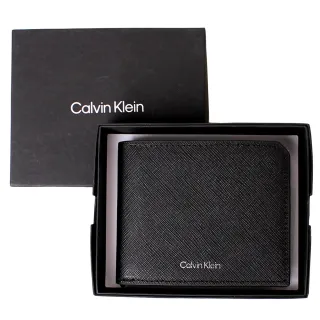【Calvin Klein 凱文克萊】CK燙銀LOGO防刮皮革多卡片層男短夾/皮夾(經典黑-盒裝升級版)