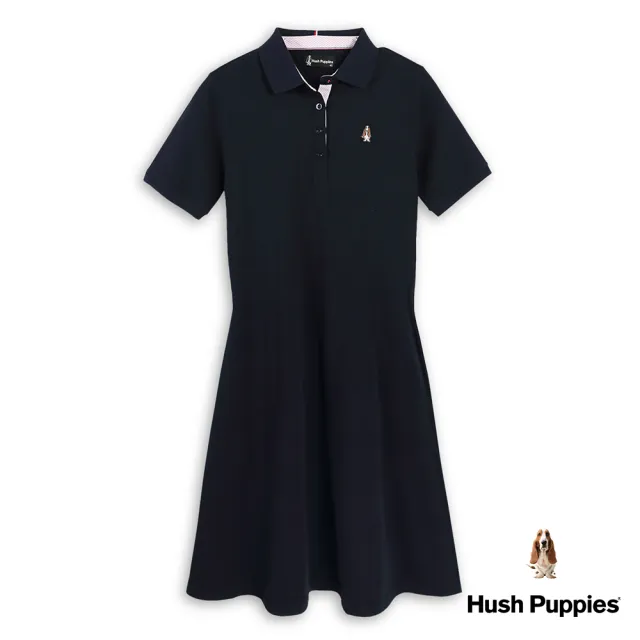 【Hush Puppies】女裝 洋裝 素色刺繡狗修身短袖POLO領洋裝(丈青 / 43215105)