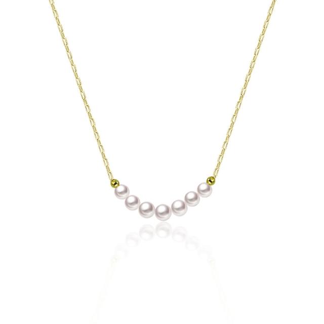 【City Diamond 引雅】『秋藏』18K日本AKOYA珍珠4MM黃K金微笑造型項鍊(東京Yuki系列)
