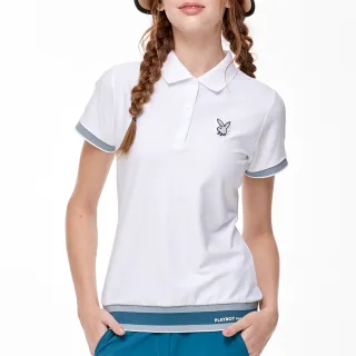 【PLAYBOY GOLF】女款斜紋布下襬羅紋高爾夫短袖POLO衫-白(吸濕排汗/高爾夫球衫/KA24101-87)