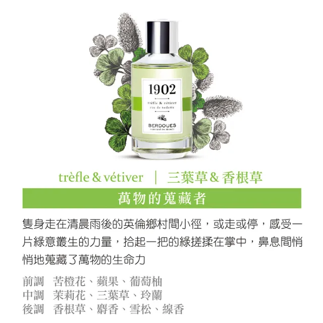 【Berdoues 1902】摩登雅致 三葉草&香根草淡香水100ml(專櫃公司貨)