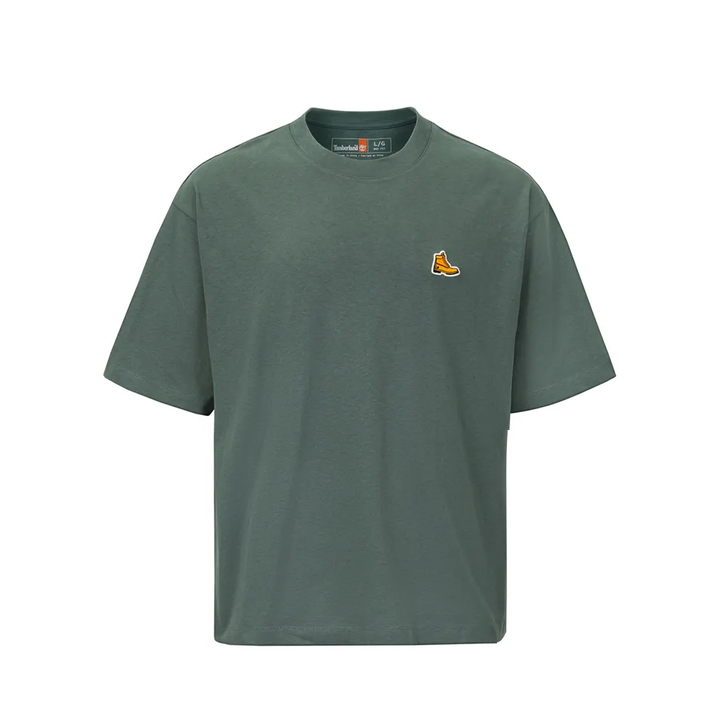 【Timberland】中性款深綠色刺繡徽標厚磅短袖T恤(A5Z5U392)