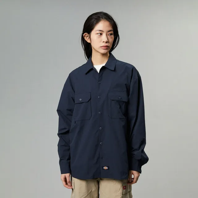 【Dickies】男款深海軍藍胸前雙收納口袋寬鬆舒適長袖襯衫｜DK013100CG7