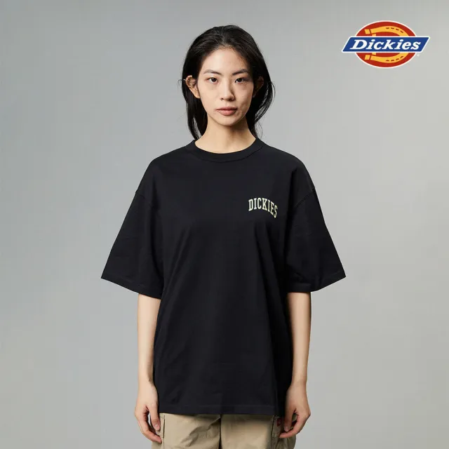 【Dickies】男女款黑色純棉胸前簡約品牌Logo印花休閒舒適短袖T恤｜DK012902J39