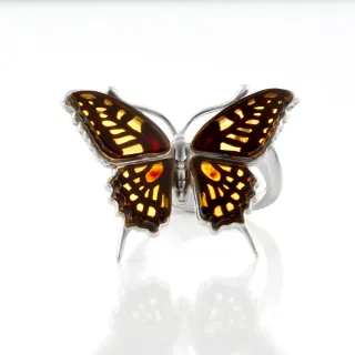 【Woogie武吉珠寶】天然琥珀設計師手工款陰雕琥珀蝴蝶戒指(展翅鳳蝶)