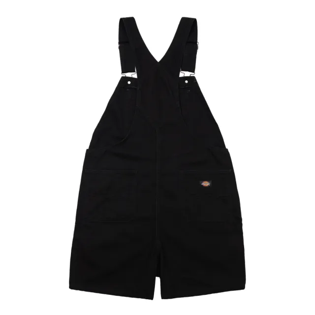 【Dickies】女款水洗黑純棉帆布多口袋設計休閒吊帶短褲｜DK013006C40