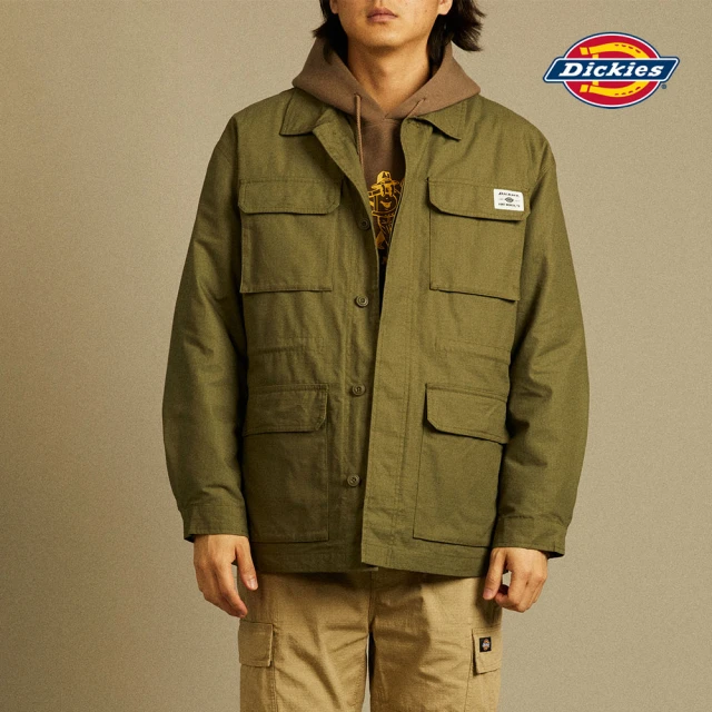 【Dickies】男款軍綠色純棉多口袋設計三合一工裝厚外套｜DK012578MGR