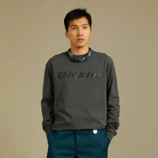 【Dickies】男款深灰色純棉重磅胸前反光Logo印花長袖T恤｜DK012564CF8