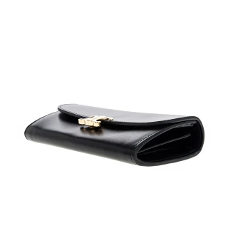 【CELINE】新款TRIOMPHE金屬LOGO旋轉門釦光滑羊皮大型對折長夾(黑色)