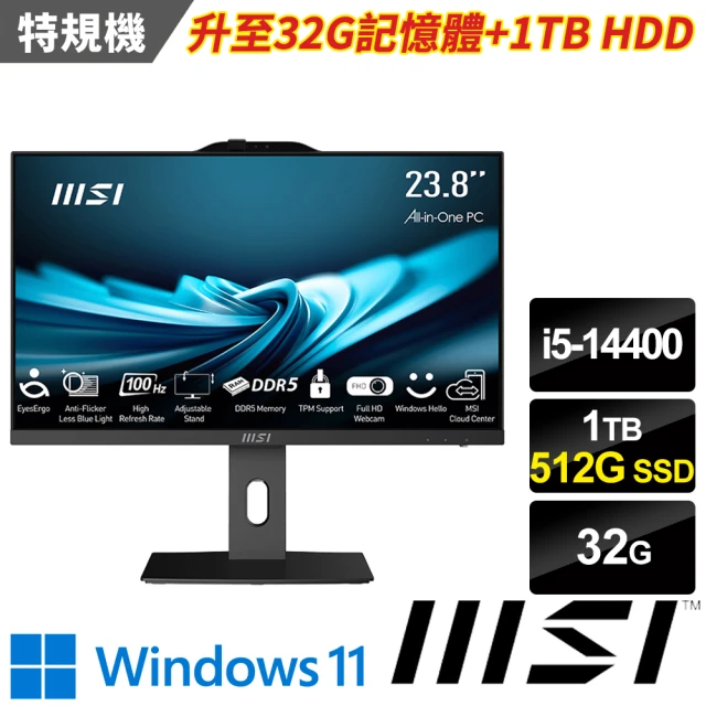 MSI 微星 24型i5十核液晶特仕電腦(PRO AP242P 14M-619TW-SP4/i5-14400/32G/1TB+512G/W11)