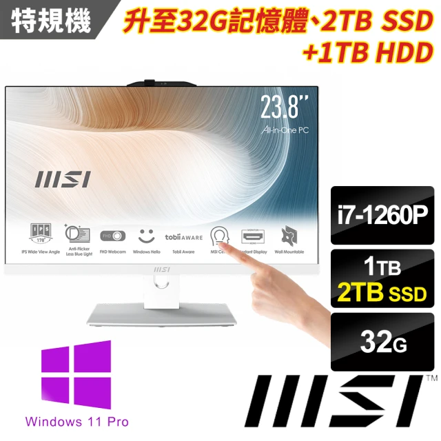 MSI 微星 24型i7十二核液晶特仕電腦(Modern AM242TP 12M-443TW-SP6/i7-1260P/32G/1TB+2TB/W11P)