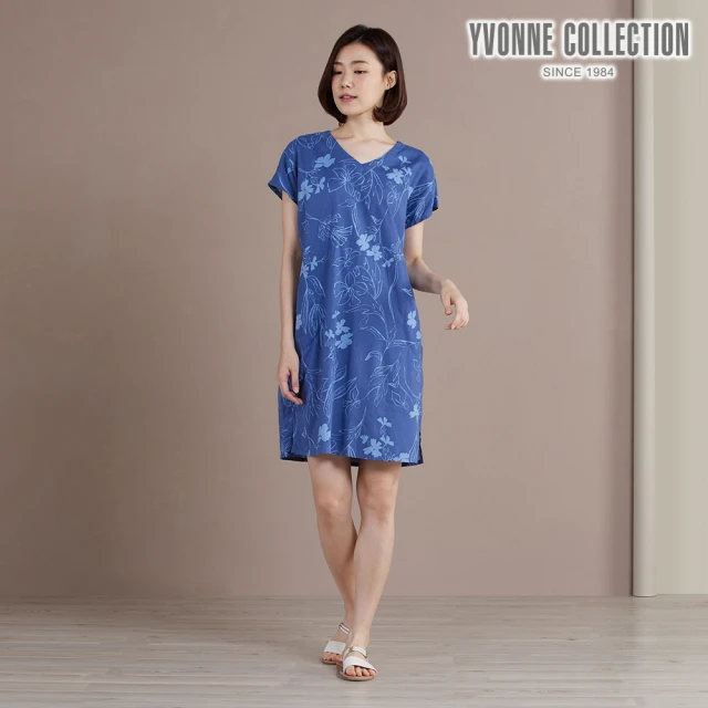 YVONNE 以旺傢飾 幾何印花短袖洋裝(藍)優惠推薦