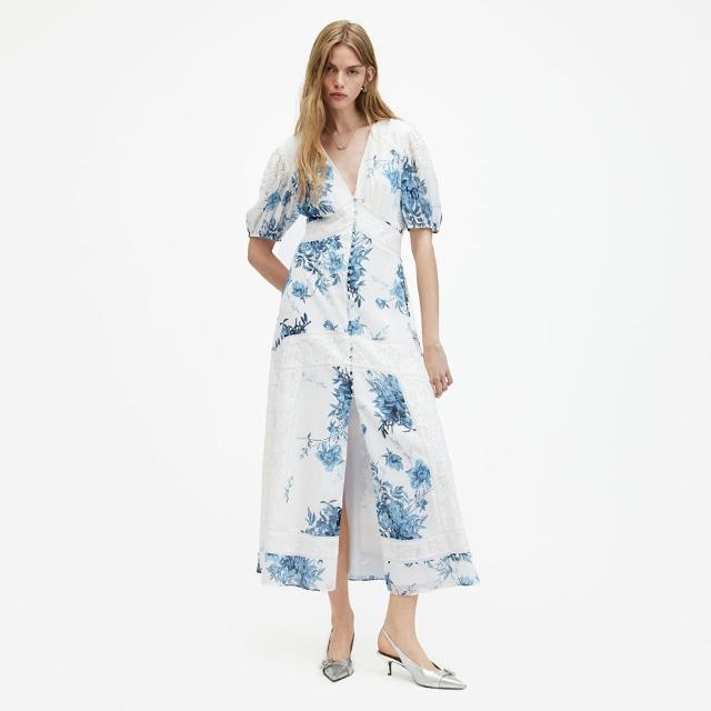 【ALLSAINTS】DINAH DEKORAH 真絲丹寧花卉蕾絲印花洋裝 W197DA(常規版型)