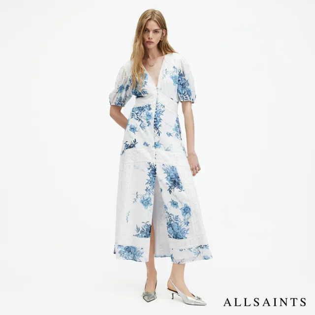 【ALLSAINTS】DINAH DEKORAH 真絲丹寧花卉蕾絲印花洋裝 W197DA(常規版型)