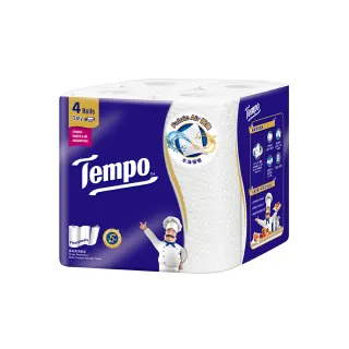 【TEMPO】極吸萬用3層捲筒廚房紙巾(125張/4捲入/1串)