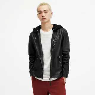 【ALLSAINTS】HARWOOD 連帽修身綿羊騎士皮衣外套-黑 ML035R(修身版型)