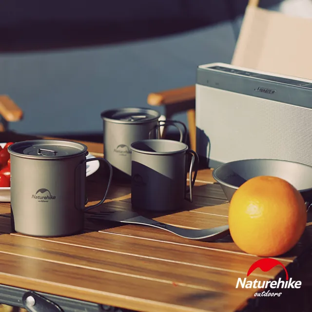 【Naturehike】戶外野營便攜餐具 純鈦附蓋把手折疊水杯 300ml(台灣總代理公司貨)