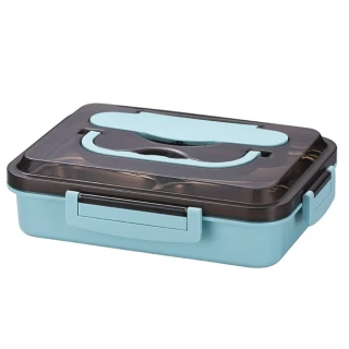 五分格不鏽鋼保溫餐盒組附餐具 藍色 1400ml(學生餐盒 學生飯盒 便當盒 不鏽鋼餐盒 學生餐盤)