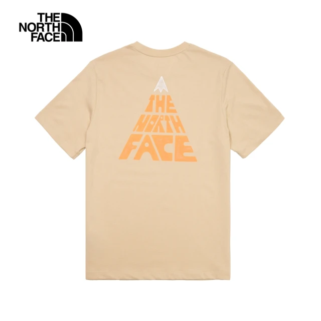 【The North Face 官方旗艦】北面男款卡其色吸濕排汗大尺寸品牌印花休閒短袖T恤｜88GU3X4