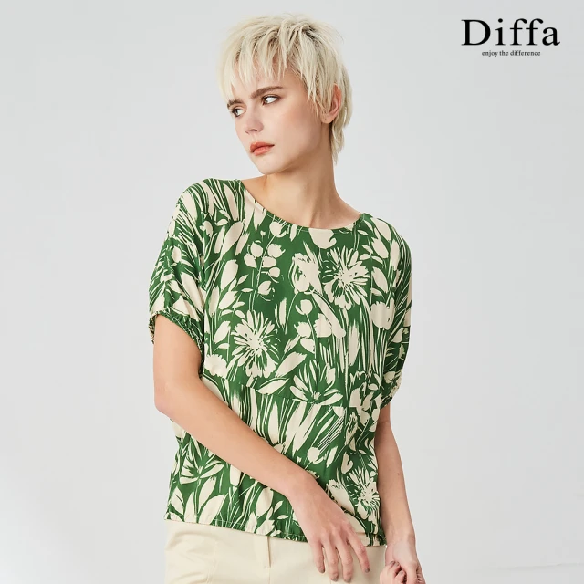 【Diffa】綠花繭型設計上衣-女