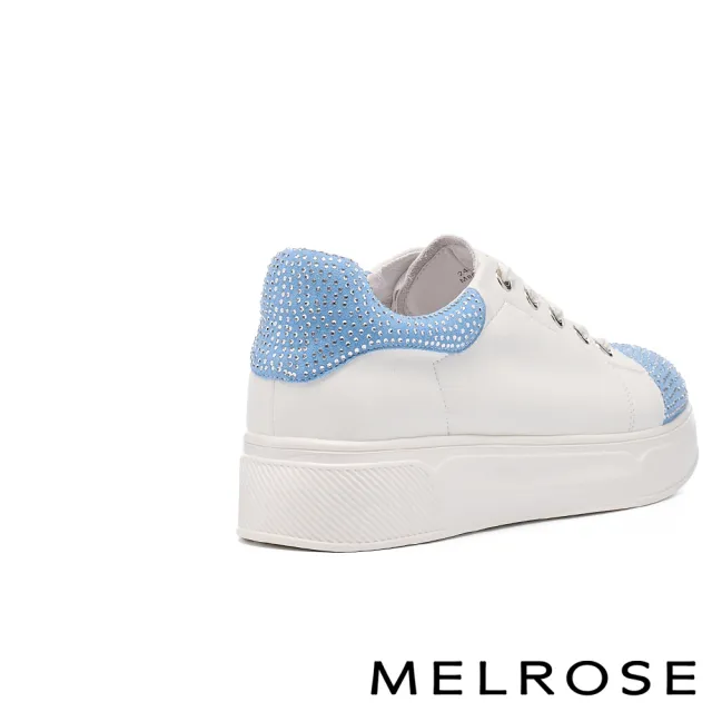 【MELROSE】美樂斯 率性時尚晶鑽拼接牛皮厚底休閒鞋(藍白)