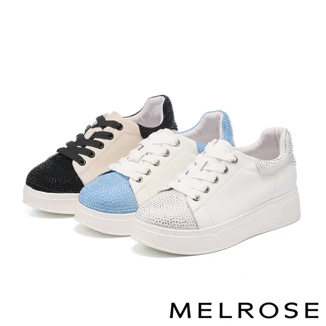 【MELROSE】美樂斯 率性時尚晶鑽拼接牛皮厚底休閒鞋(白)