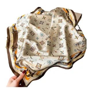 【Jun Jun】蠶絲方巾 絲巾 領巾 65x65cm(四葉花)