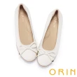 【ORIN】細版蝴蝶結絲綢羊皮中跟鞋(白色)