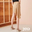 【IGD 英格麗】網路獨賣款-時尚條紋不對稱剪裁短裙(咖啡)