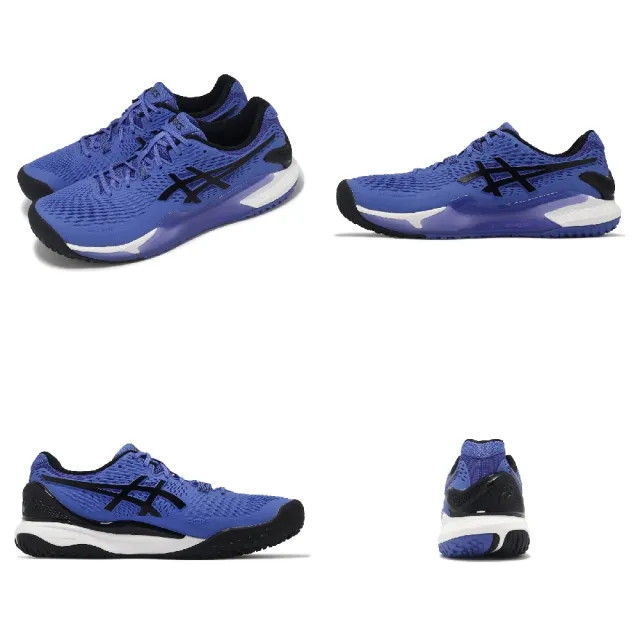 【asics 亞瑟士】網球鞋 GEL-Resolution 9 OC 2E 男鞋 黑 藍 寬楦 法網配色 運動鞋 亞瑟士(1041A378401)