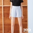 【IGD 英格麗】網路獨賣款-都會雙色造型口袋打褶短褲(水藍)