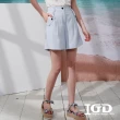 【IGD 英格麗】網路獨賣款-簡約純色打褶短褲(水藍)
