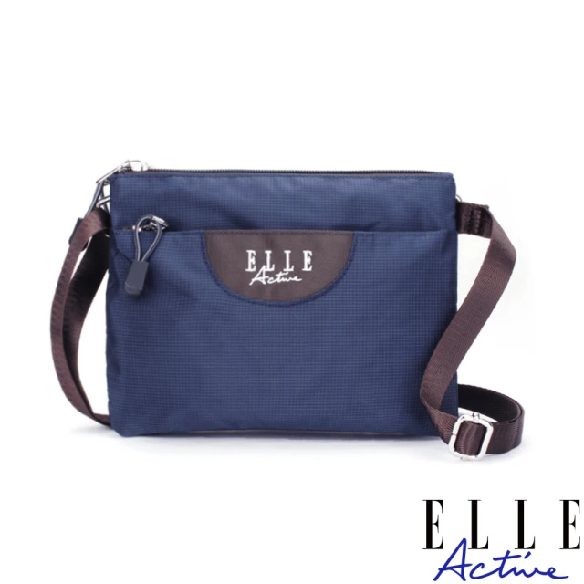 【ELLE active】格紋系列-貼身側背包-藍色