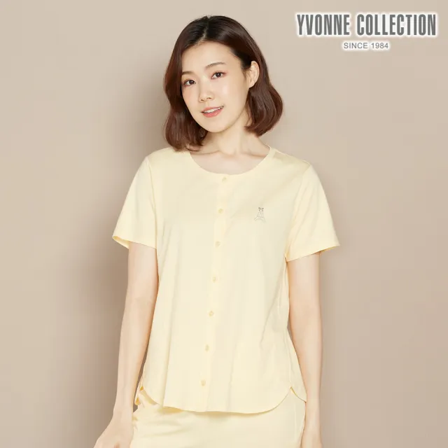 【YVONNE 以旺傢飾】出清品 乳木果巴黎鐵塔開襟短袖上衣(鵝絨黃)