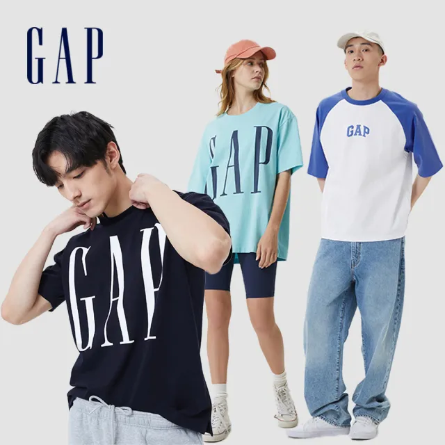 【GAP】男女同款 Logo亮色寬鬆短袖T恤 厚磅密織水洗棉系列-多色可選(839897&615521)