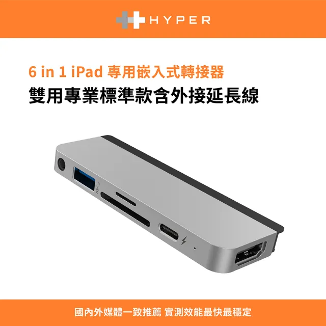 【HyperDrive】6-in-1 iPad Pro USB-C Hub-銀(適用M1/M2/M3)