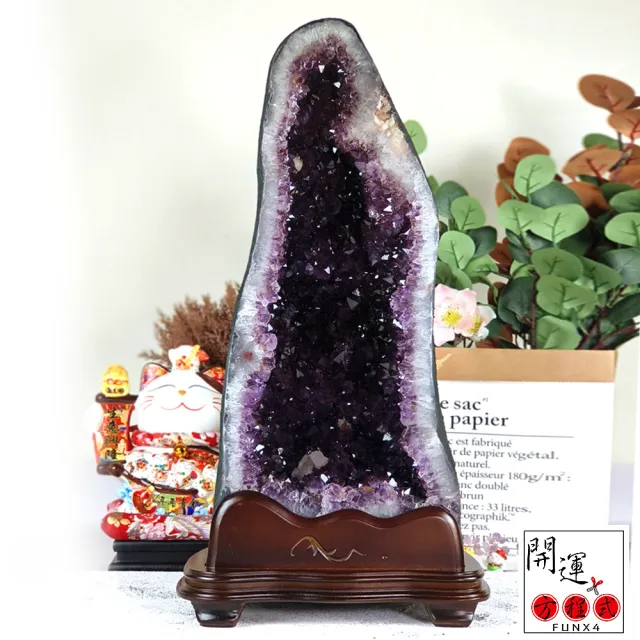 開運方程式】特級紫鈦晶共生紫水晶洞JU404(23.6特殊滿鈦晶共生紫晶洞