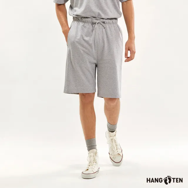 【Hang Ten】男裝-RELAXED FIT純棉毛圈布鬆緊抽繩寬鬆針織短褲(銀灰花紗)