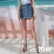 【IGD 英格麗】網路獨賣款-個性仿裙排釦抽鬚牛仔短褲(藍色)