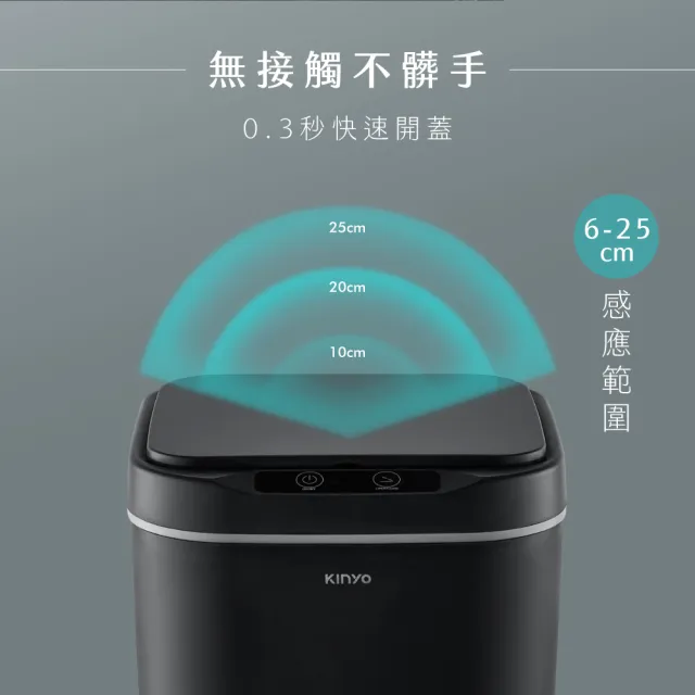 【KINYO】電池式/充電式智慧感應垃圾桶18L(雙供電/揮手感應/彈蓋垃圾筒EGC-1265)廚房垃圾桶 廚餘桶