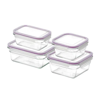 【Glasslock】微波烤箱兩用強化玻璃保鮮盒-精省空間4件組