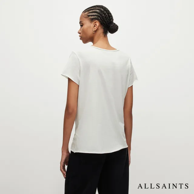 【ALLSAINTS】EMELYN 日常舒適素色V領純棉短袖T恤-白 WM115P(常規版型)