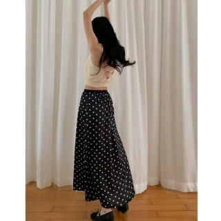 【UniStyle】波點緞面半身裙 韓版高腰A字傘裙 女 EAN923A(黑白點)