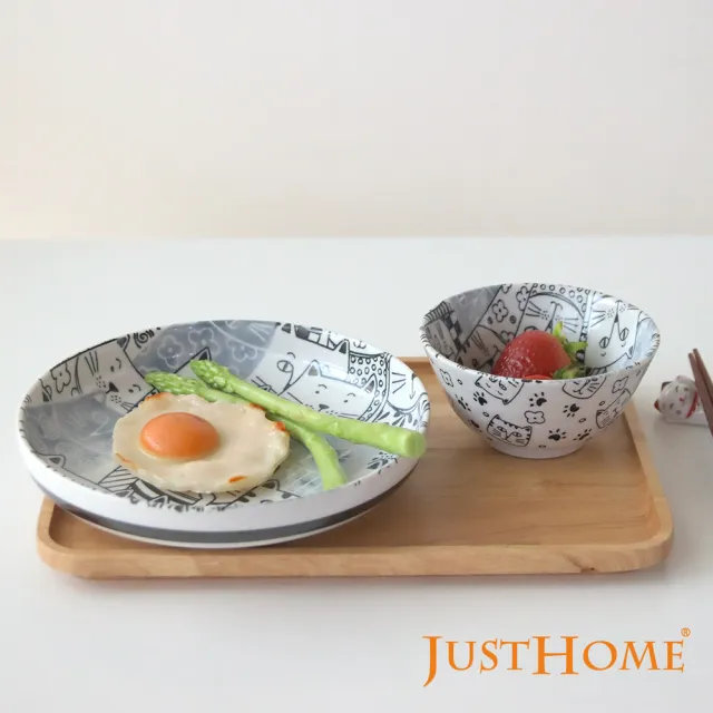 【Just Home】日本製滿版貓咪世界陶瓷碗盤餐具10件組-2款可選(日本製 碗 盤 餐具)